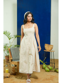 Pink Cactii - Beige Sleeveless Fitted Midi Dress