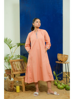 Pink Cactii - Salmon Coral Solid Embroidered Midi Dress