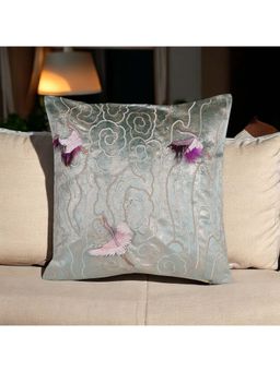 Khaabka - Celeste Feather Embroidered Cushion Cover (Pack of 2) (16x16 inches)