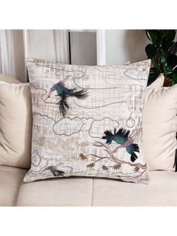 Khaabka - Celeste Feather Embroidered Cushion Cover (Pack of 2) (16x16 inches)