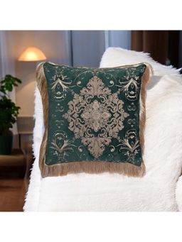 Khaabka - Flakegold Emerald Velvet Embroidered Cushion Cover (Pack of 2) (16x16 inches)