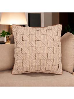 Khaabka - Weft Leather Woven Embroidered Cushion Cover (Pack of 2) (16x16 inches)