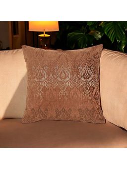 Khaabka - Ikatta Chocolate Velvet Embroidered Cushion Cover (Pack of 2) (16x16 inches)