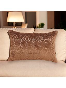 Khaabka - Ikatta Chocolate Velvet Embroidered Cushion Cover (Pack of 2) (12x18 inches)