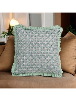 Khaabka - Teal Velvet Embroidered Dori Cushion Cover (Pack of 2) (16x16 inches)