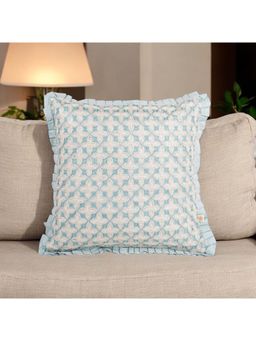 Khaabka - Light Bluel Velvet Embroidered Dori Cushion Cover (Pack of 2) (16x16 inches)