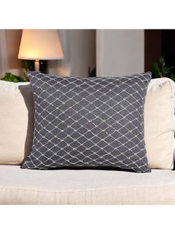 Khaabka - Cendre Grey Dori Embroidered Linen Cushion Cover (Pack of 2) (12x18 inches)