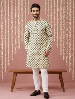 Jompers - Men Yellow Viscose Rayon Embroidered Straight Kurta with Pyjama