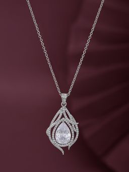 Carlton London - Premium Silver Toned CZ Studded Rhodium-Plated Pendant with Chain