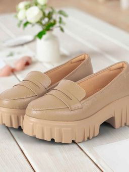Mochi - Women Beige Slip On Casual Loafers