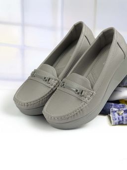 Mochi - Women Grey Slip On Casual Wedges Loafers