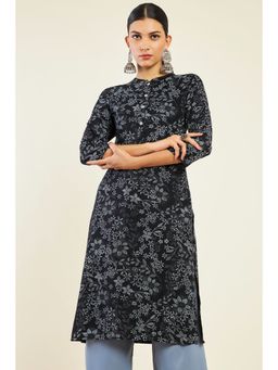 Soch - Women Black Rayon Printed Kurta
