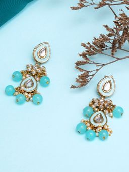 Karatcart - Gold Plated Light Blue Meena Kundan Drop Earrings for Women