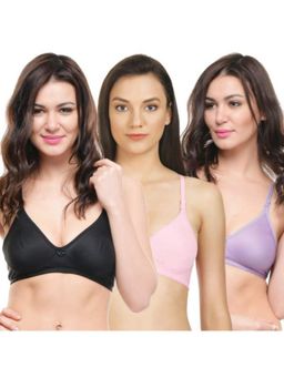 Bodycare - Seamless Cup Bra In Black-Pink-Purple Color - Pack Of 3