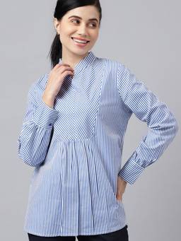 Hancock - Women White Stripes Pure Cotton Regular Fit Formal Top