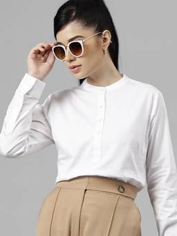 Hancock - Women White Solid Pure Cotton Regular Fit Formal Top