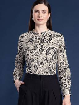 Hancock - Women Beige Printed Pure Cotton Regular Fit Formal Top