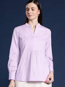 Hancock - Women Lavender Solid Pure Cotton Regular Fit Casual Top