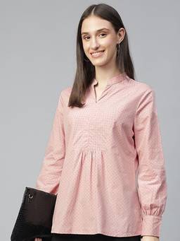 Hancock - Women Pink Printed Pure Cotton Regular Fit Formal Top