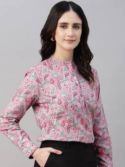 Hancock - Women Pink Printed Pure Cotton Regular Fit Formal Top