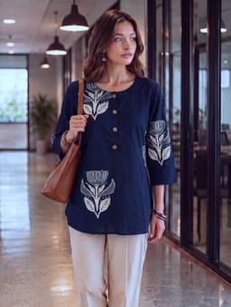 Yufta - Navy Blue Cotton Top