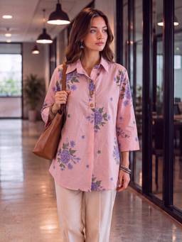 Yufta - Pink Cotton Knife Pleat Flare Sleeve Top