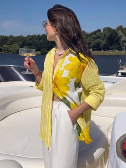 Dora Dori - Stripe And Floral Relaxed Fit Yellow Top