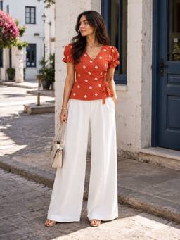 MYSHKA - Women Rust Orange Printed Wrap Top