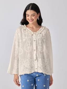 SHOWOFFFF - Women’S Embroidered Cream Top