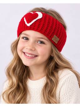 FUNKRAFTS - Girls Self Design Handmade Woollen Ear Warmer Muffs Caps Headband - Red