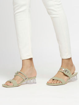 Twenty Dresses by Nykaa Fashion - Green Square Toe Buckle Detail Block Heels