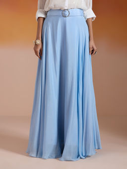 Gajra Gang - Powder Blue Chinon Solid Skirt with Belt Nakhraali Nomads
