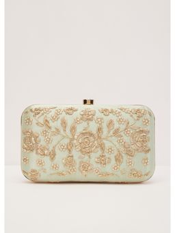 KALKI FASHION - Mint Green Floral Clutch on Silk Fabric