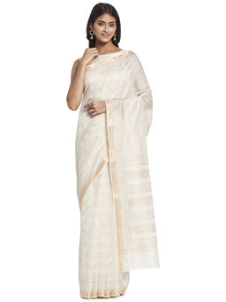 Fabindia - Natural Hand Block Print Cotton Silk Saree
