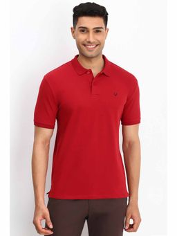 Allen Solly - Men Red Solid Polo Neck T-Shirt