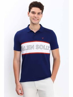 Allen Solly - Men Blue Patterned Polo Neck T-Shirt
