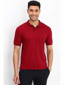 Allen Solly - Men Maroon Print Polo Neck T-Shirt