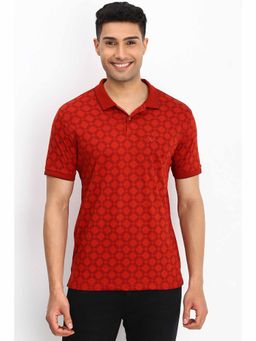Allen Solly - Men Red Print Polo Neck T-Shirt