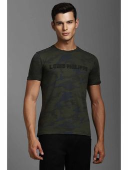 Louis Philippe - Men Olive Print Crew Neck T-Shirt