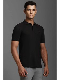 Louis Philippe - Men Black Solid Polo Neck T-Shirt