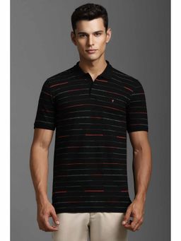 Louis Philippe - Men Black Stripe Polo Neck T-Shirt