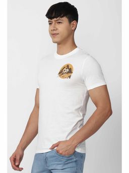 Peter England - Men White Graphic Print Round Crew Neck Graphic T-Shirts