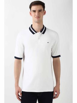 Peter England - Men White Solid Polo Neck Polo T-Shirts