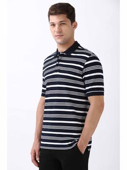 Peter England - Men Navy Stripe Polo Neck Polo T-Shirts