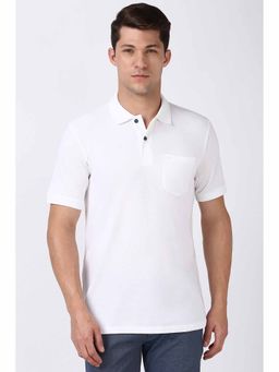 Peter England - Men White Solid Polo Neck Polo T-Shirts