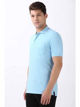 Peter England - Men Blue Solid Polo Neck Polo T-Shirts