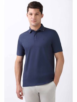 Peter England - Men Navy Solid Polo Neck Polo T-Shirts