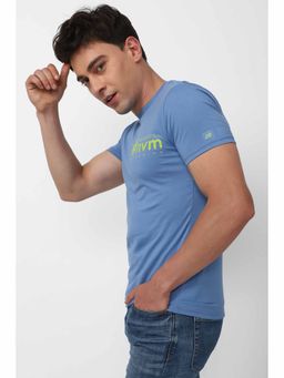 Peter England - Men Blue Graphic Print Round Crew Neck Graphic T-Shirts