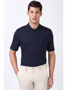Peter England - Men Navy Solid Polo Neck Polo T-Shirts