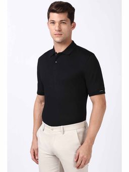 Peter England - Men Black Solid Polo Neck Polo T-Shirts
